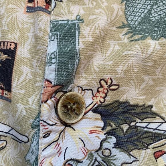 Vintage Shirt Yellow Hawaiian Boxy Camp Floral Short Sleeve Classic Aircraft - Picture 8 of 10